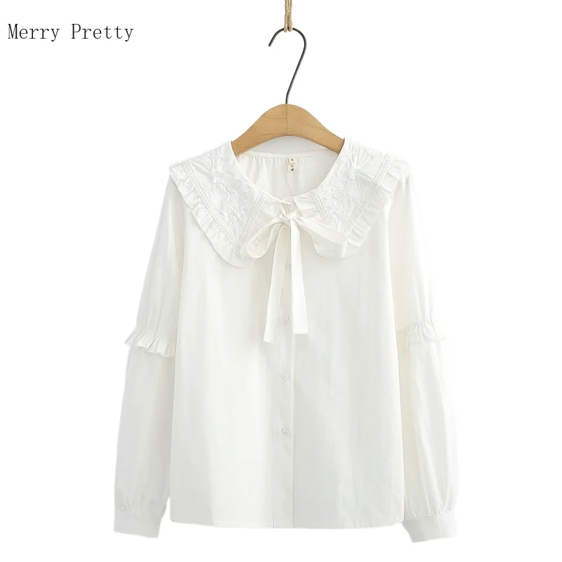 White Solid Floral Embroidery Casual Cotton Shirts Women 2021 Summer Ruffled Collar Single Breasted Korean Ladeis Minimalist Top
White Solid Floral Embroidery Casual Cotton Shirts Women 2021 Summer Ruffled Collar Single Breasted Korean Ladeis Minimalist Top