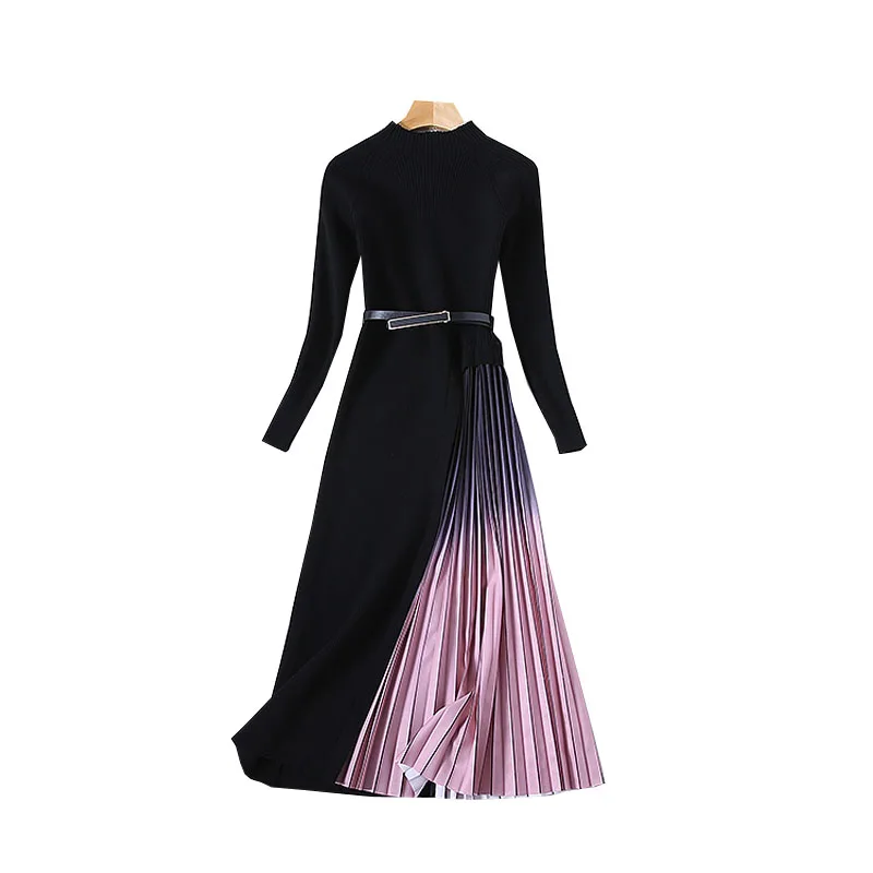 JCHB 2021 Autumn and winter new stand collar Long Sleeve Black knitted splicing medium length pleated two pieces of foreign
JCHB 2021 Autumn and winter new stand collar Long Sleeve Black knitted splicing medium length pleated two pieces of foreign