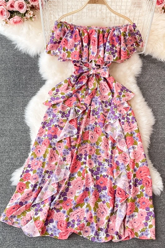 2021 Design Irregular Print Slash Neck Shoulder Strapless Dress Ruffles Patchwork Vestidos Bow Drawstring Women Dresses
2021 Design Irregular Print Slash Neck Shoulder Strapless Dress Ruffles Patchwork Vestidos Bow Drawstring Women Dresses