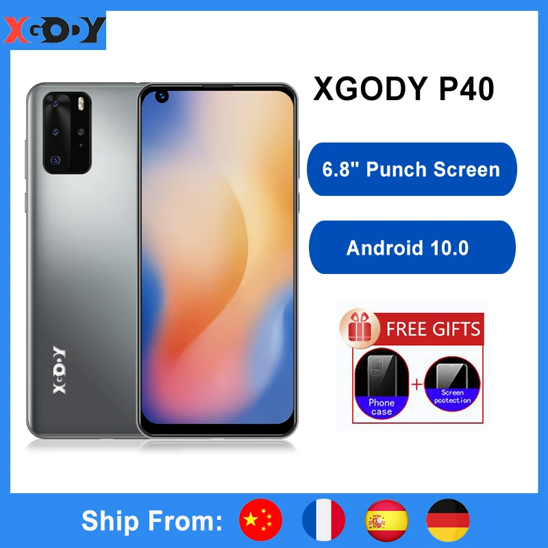 

XGODY P40 Celular Smartphone Android 10 6.8" 19:9 Punch Screen 3000mAh 1GB 8GB Quad Core 5MP GPS WiFi 3G Dual SIM Mobile Phone