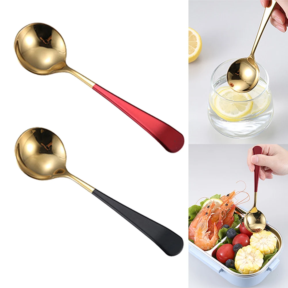 304 Stainless Steel Spoon Korean Small Rice Soup Spoon Household Gold Spoons Dinnerware Set Red Black 15.5x4.2cm Smooth Handle
304 Stainless Steel Spoon Korean Small Rice Soup Spoon Household Gold Spoons Dinnerware Set Red Black 15.5x4.2cm Smooth Handle