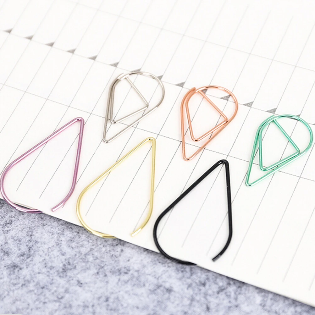 

JETTING 10pcs/lot Modeling Paper clips Metal material water drop shape golden silver black colored bookmark memo clips 1.5*2.5cm
