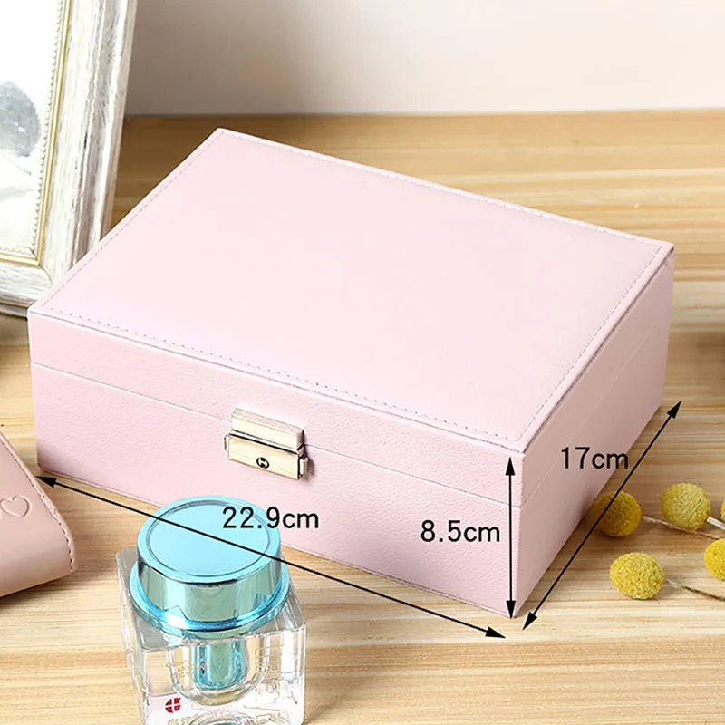 Fashion Double-layer Leather Jewelry Storage Case Bathroom Cosmetics And Sundries Organizer Box Earring Ring Display Holder 
Fashion Double-layer Leather Jewelry Storage Case Bathroom Cosmetics And Sundries Organizer Box Earring Ring Display Holder