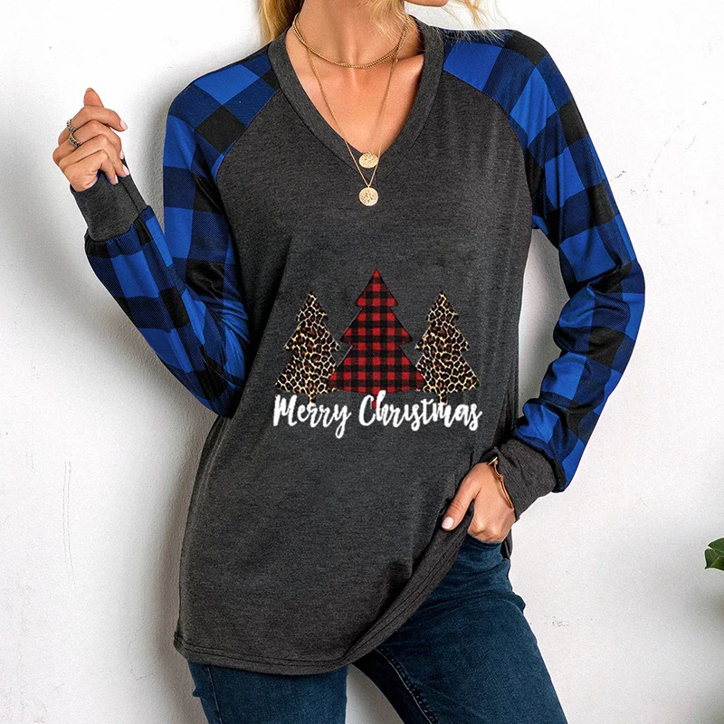 Plaid Long Sleeve Splicing Pullover Top Spring Autumn V-Neck Ladies Blouse Poleras Mujer Women Loose Printed Christmas Blouse
Plaid Long Sleeve Splicing Pullover Top Spring Autumn V-Neck Ladies Blouse Poleras Mujer Women Loose Printed Christmas Blouse