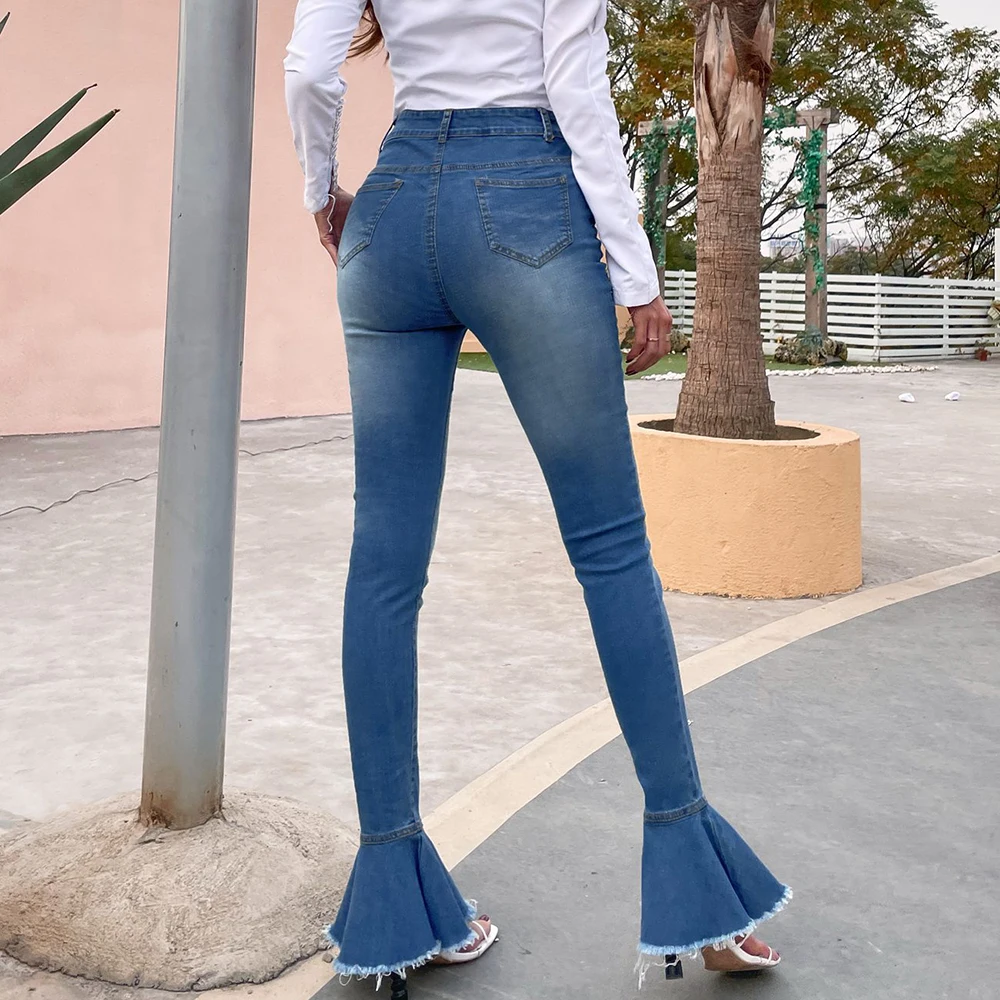 Blue Washed Skinny Flare Jeans Women 2021 High Waist With Pockets Zipper Button Ladies Slim Bleached Vintage Denim Trousers
Blue Washed Skinny Flare Jeans Women 2021 High Waist With Pockets Zipper Button Ladies Slim Bleached Vintage Denim Trousers