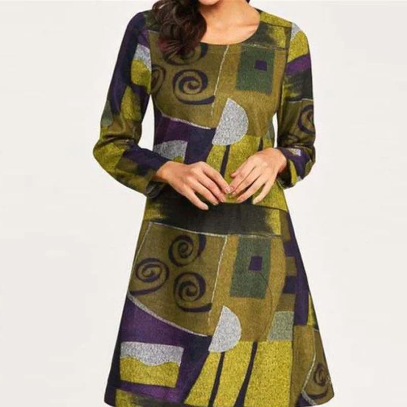 Casual Vintage Pattern Print A-Line Dress Autumn O-Neck Long Sleeve Loose Dress 2021 Spring Loose Women Party Dress Vestidos 3XL
Casual Vintage Pattern Print A-Line Dress Autumn O-Neck Long Sleeve Loose Dress 2021 Spring Loose Women Party Dress Vestidos 3XL