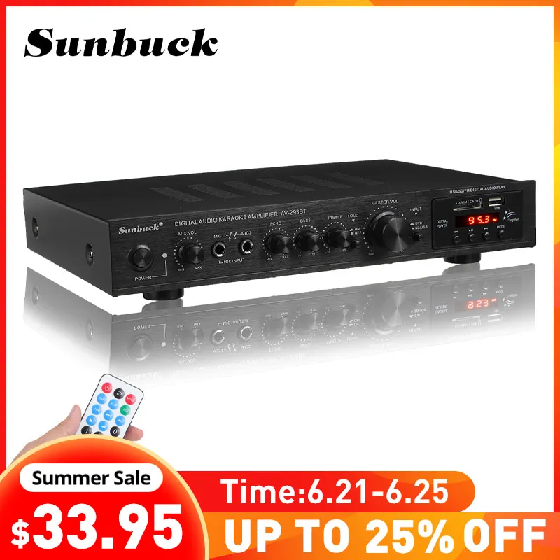 SUNBUCK 2000W bluetooth 2/5 Channel Power Amplifier HiFi Stereo Speaker Amp Support FM Radio 2 Mic USB SD Card Input
SUNBUCK 2000W bluetooth 2/5 Channel Power Amplifier HiFi Stereo Speaker Amp Support FM Radio 2 Mic USB SD Card Input