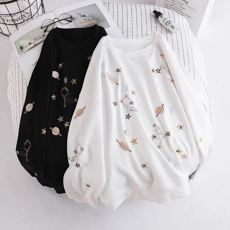Women Casual Hoodies Sweatshirt Long Sleeve polerones mujer 2021 Cartoon Constellation Star Printed Black White Pullovers Thin
Women Casual Hoodies Sweatshirt Long Sleeve polerones mujer 2021 Cartoon Constellation Star Printed Black White Pullovers Thin