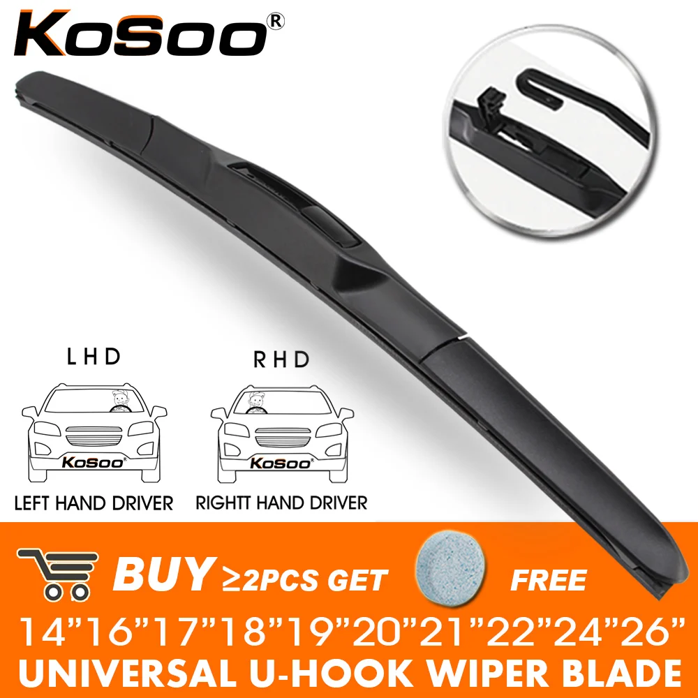 Щетка стеклоочистителя KOSOO Универсальный U J Hook 14 16 17 18 19 20 21 22 24 26 дюймов резина для