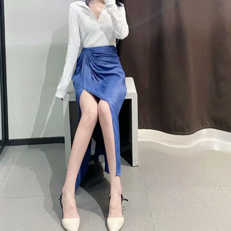 Office Lady Elegant Split Skirts High Waist Tie Folds Design Solid Women Skirt 2021 Spring Summer Chic Satin Faldas Mujer
Office Lady Elegant Split Skirts High Waist Tie Folds Design Solid Women Skirt 2021 Spring Summer Chic Satin Faldas Mujer