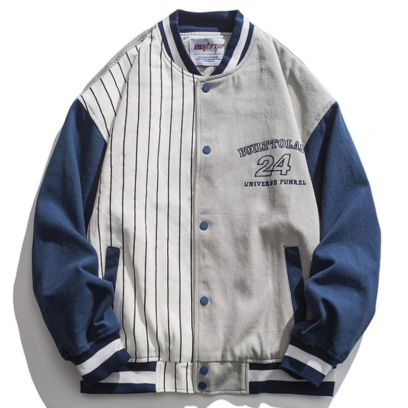 Men Letter Embroidery Varsity Coats Harajuku Patchwork Stripe Baseball Jacket Unisex Oversized V-neck Streetwear Couple Jackets 
Men Letter Embroidery Varsity Coats Harajuku Patchwork Stripe Baseball Jacket Unisex Oversized V-neck Streetwear Couple Jackets