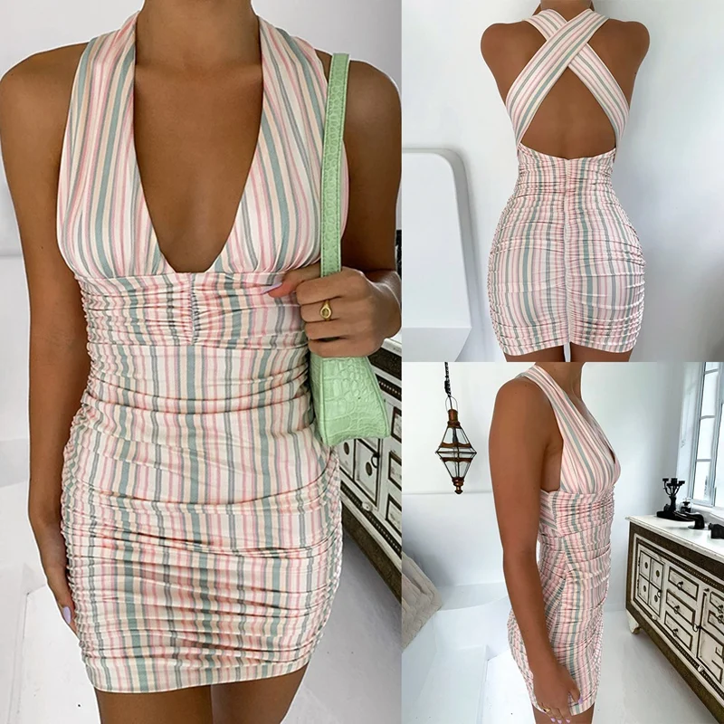 Женский пуловер с лямкой на шее, полосатые повседневные женские платья со средней талией и лямкой на шее, цветное изображение
Женский пуловер с лямкой на шее, полосатые повседневные женские платья со средней талией и лямкой на шее, цветное изображение