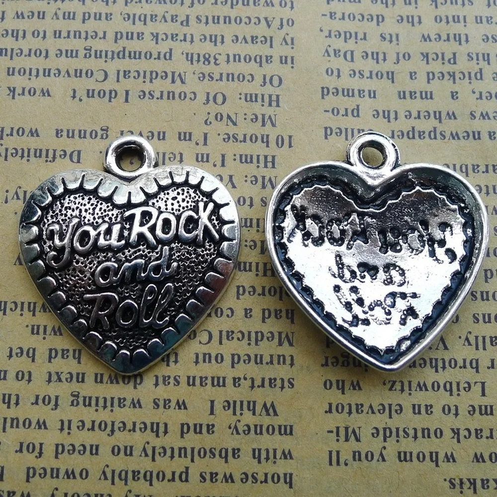 50pcs You Rock and Roll Heart Charms 29mm x 31mm DIY Jewelry Making Pendant Antique Silver Color
50pcs You Rock and Roll Heart Charms 29mm x 31mm DIY Jewelry Making Pendant Antique Silver Color