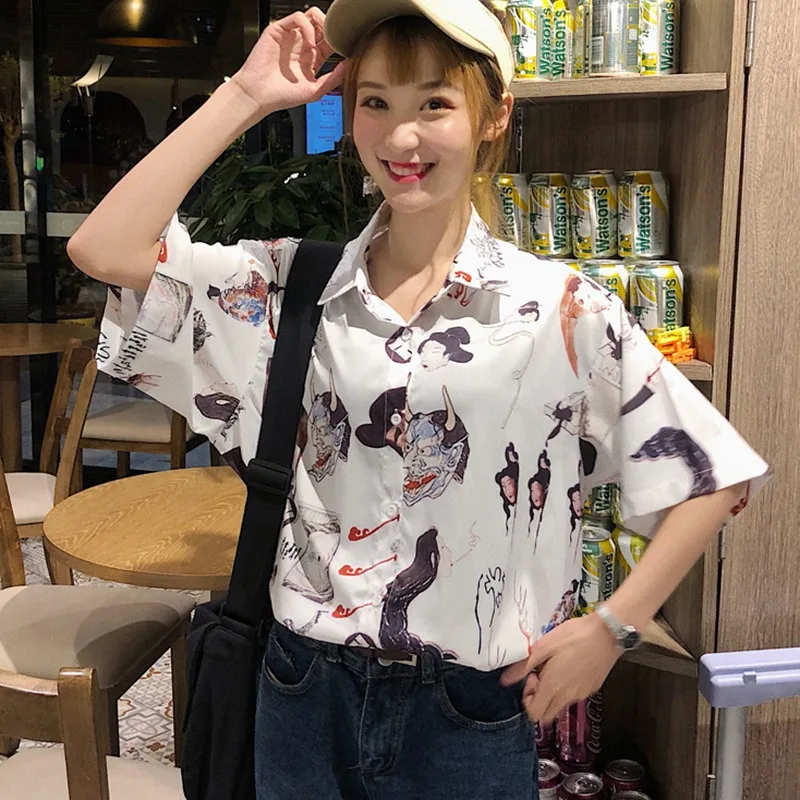 Harajuku 2020 женская блузка в стиле панк повседневные свободные блузки с коротким