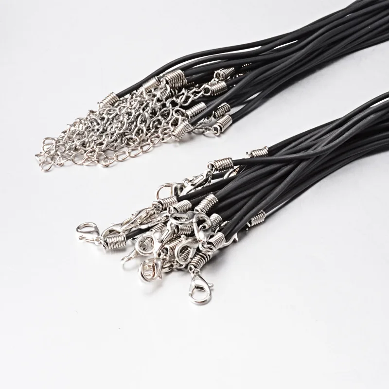 Женские кожаные шнуры с застежкой Черные Резиновые для ожерелья Аксессуары 45 + 5