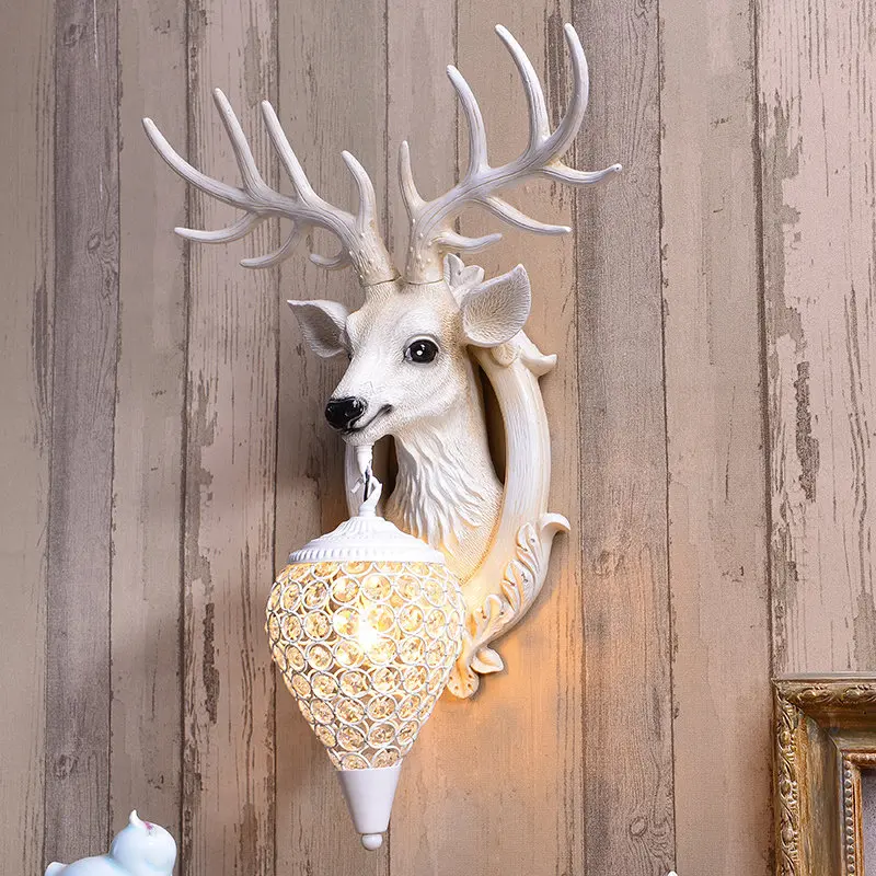 

Modern Retro Antlers LED Wall Lamp Resin Deer Head Decor Wall Lights for Living Room Dining Room Indoor Lighting Vanity Light