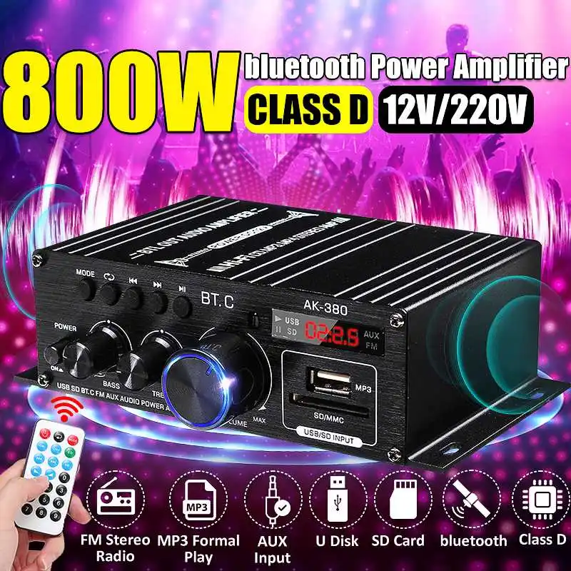 AK380/AK370/AK170 Power Amplifier Audio Karaoke Home Theater Amplifier 2 Channel Bluetooth Class D Amplifier USB/SD AUX Input
AK380/AK370/AK170 Power Amplifier Audio Karaoke Home Theater Amplifier 2 Channel Bluetooth Class D Amplifier USB/SD AUX Input