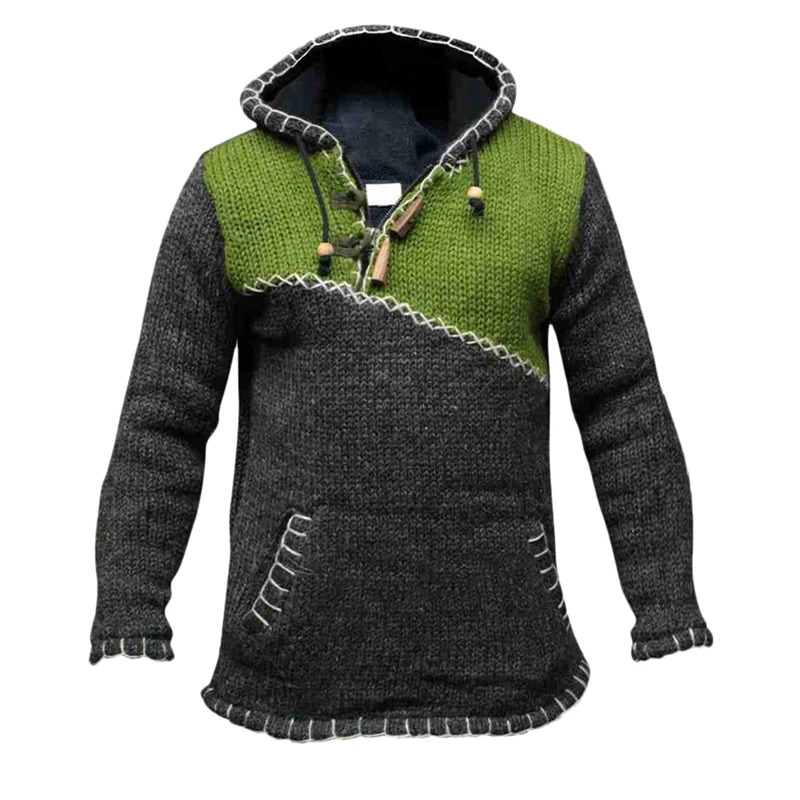 Knitting Men's Sweater Hooded Long Sleeve Pocket Color Matching Large Size Personality Casual Pullover Green
Knitting Men's Sweater Hooded Long Sleeve Pocket Color Matching Large Size Personality Casual Pullover Green