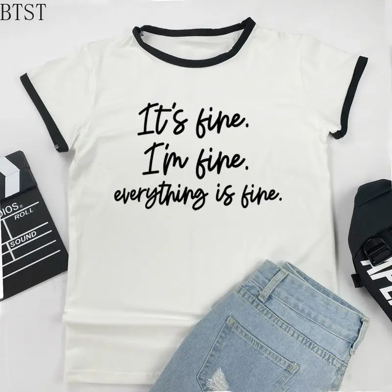 It's Fine I'm Fine Everything Is Fine letter Graphic T Shirts Women 90S Style Hip Hop Fashion Aesthetic T-Shirt Harajuku Tees
It's Fine I'm Fine Everything Is Fine letter Graphic T Shirts Women 90S Style Hip Hop Fashion Aesthetic T-Shirt Harajuku Tees