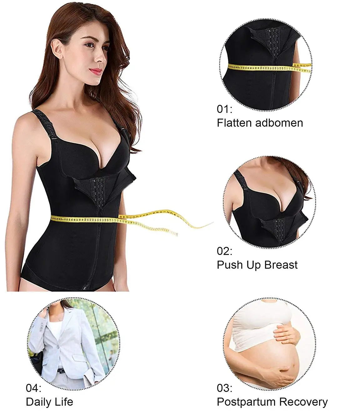 Hispaloma Women Waist Trainer Corset Zipper Vest Body Shaper Cincher Tank Top with Adjustable Straps Tummy Tops | Женская одежда