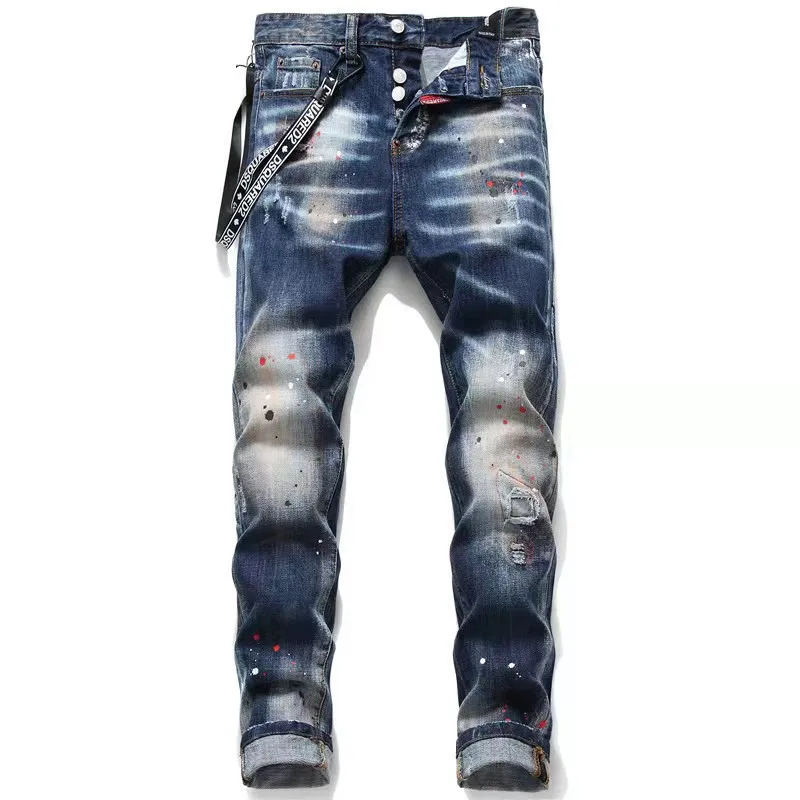 Итальянская модная марка Dsquared2, потертые и изношенные мужские джинсы с голубым рисунком в стиле хип-хоп #1048
Итальянская модная марка Dsquared2, потертые и изношенные мужские джинсы с голубым рисунком в стиле хип-хоп #1048