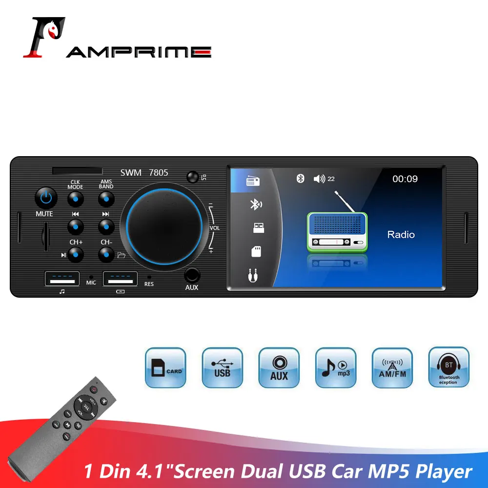 Автомагнитола AMPrime 1Din 4 1 дюйма TFT Bluetooth FM радио двойной USB/AUX/пульт дистанционного