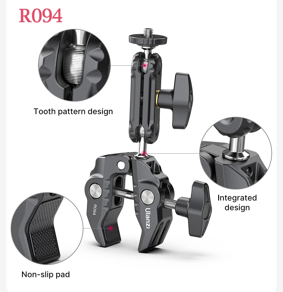 R094 Metal Super Clamp Durable with Double Ball Head rotatable 1/4 Screw 3/8 Thread for Mount Camera Monitor Lamp Mic
R094 Metal Super Clamp Durable with Double Ball Head rotatable 1/4 Screw 3/8 Thread for Mount Camera Monitor Lamp Mic