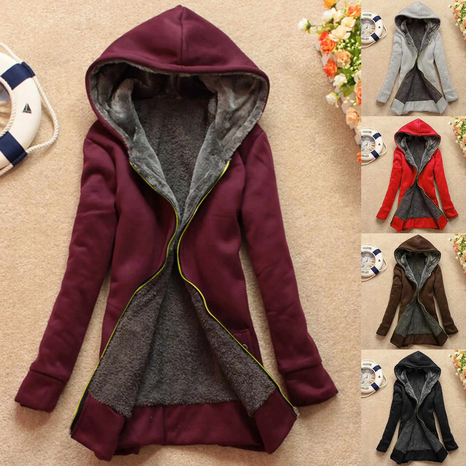Women's Warm Jacket Up Hooded Zip Coat Sweatshirt Lined Sherpa Winter Casual Women's Coat
Women's Warm Jacket Up Hooded Zip Coat Sweatshirt Lined Sherpa Winter Casual Women's Coat