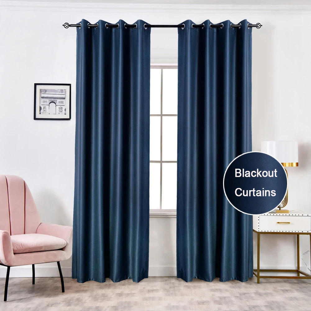 

NALEARL Modern Blackout Curtains For Living Room Bedroom Curtains For Window Treatment Drapes Blue Finished Blackout Curtains