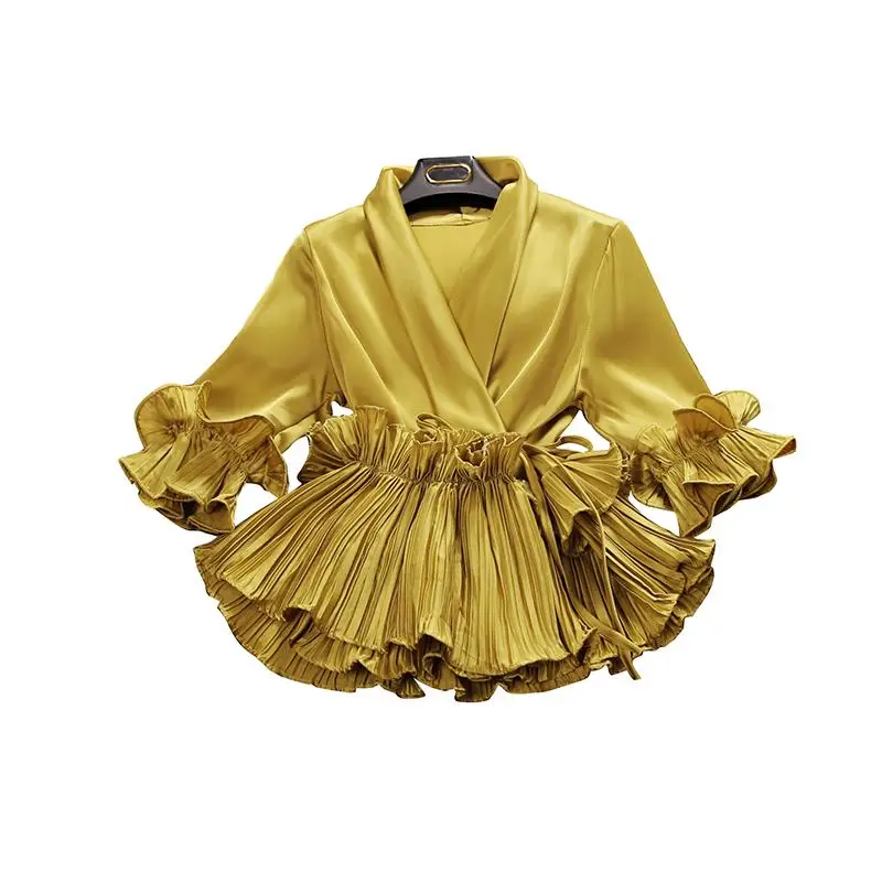 Spring and Summer New Female Deep V-neck Ruffles Lace Up Stain Shirt Women's Three Quarter Sleeve Shirts Women Blouses
Spring and Summer New Female Deep V-neck Ruffles Lace Up Stain Shirt Women's Three Quarter Sleeve Shirts Women Blouses