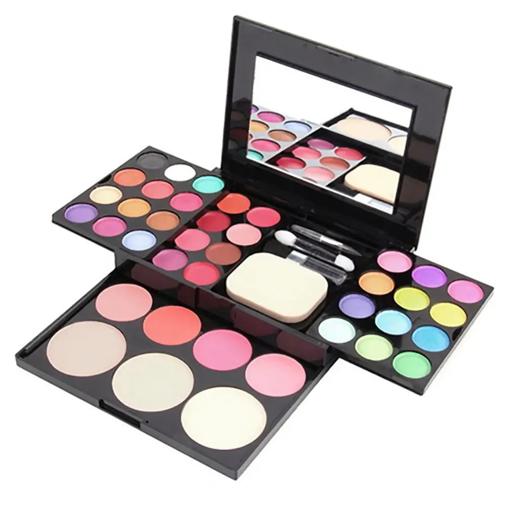 

80% Hot Sale Blusher Lip Gloss Eyeshadow Palette Makeup Kit Brush Mirror Cosmetic Set With 3 layers easy-to-carry design