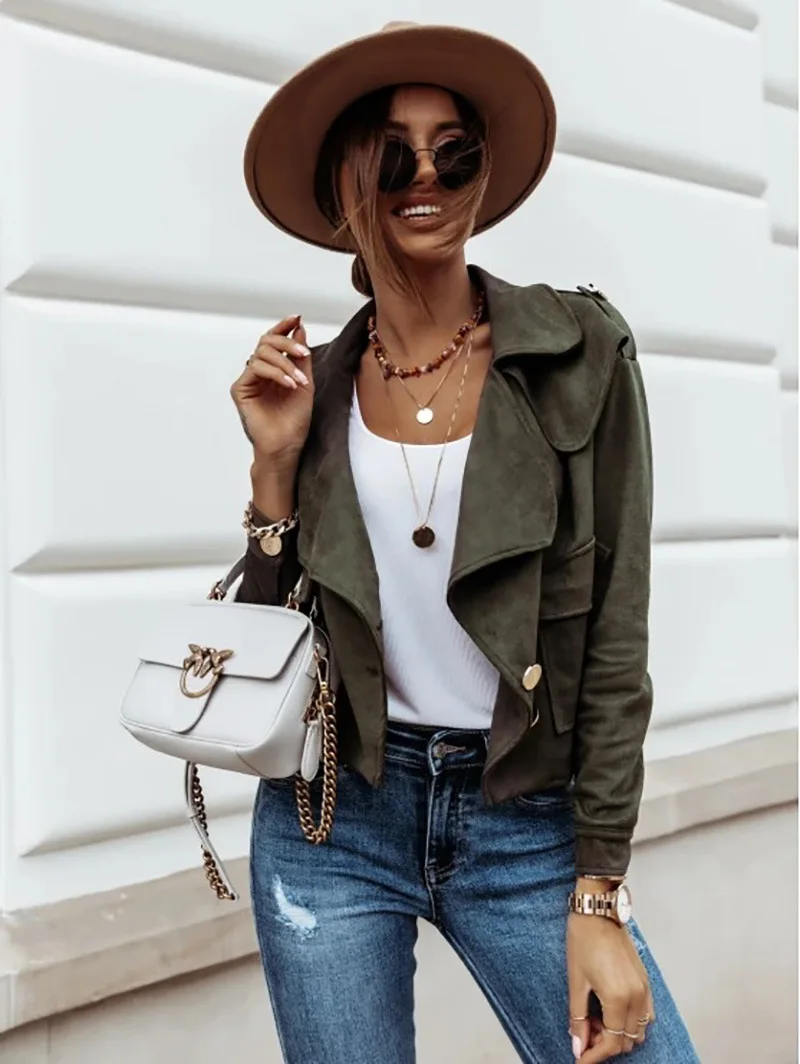2020 Autumn Winter Women Jacket Single-Breasted Long-Sleeved Lapel Deerskin B utton Solid Color Casual Daily Ladies Short Coat
2020 Autumn Winter Women Jacket Single-Breasted Long-Sleeved Lapel Deerskin B utton Solid Color Casual Daily Ladies Short Coat