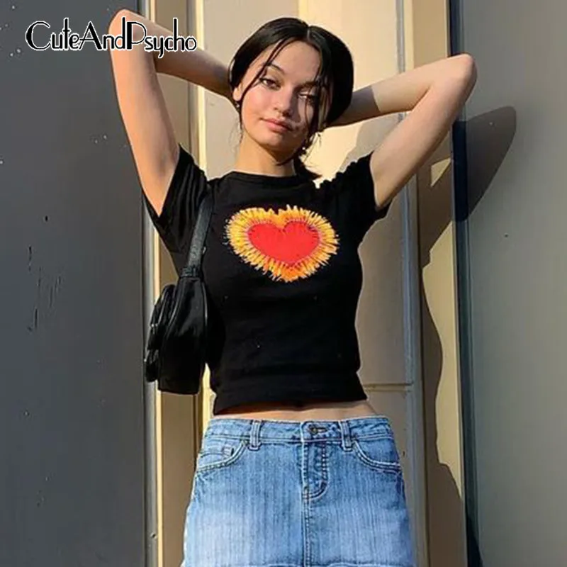 Retro Heart Printed Short Sleeves Crop Tops Women Vintage Crewneck Tshirts Fashion Harajuku Cotton Skinny Tees Cuteandpsycho
Retro Heart Printed Short Sleeves Crop Tops Women Vintage Crewneck Tshirts Fashion Harajuku Cotton Skinny Tees Cuteandpsycho
