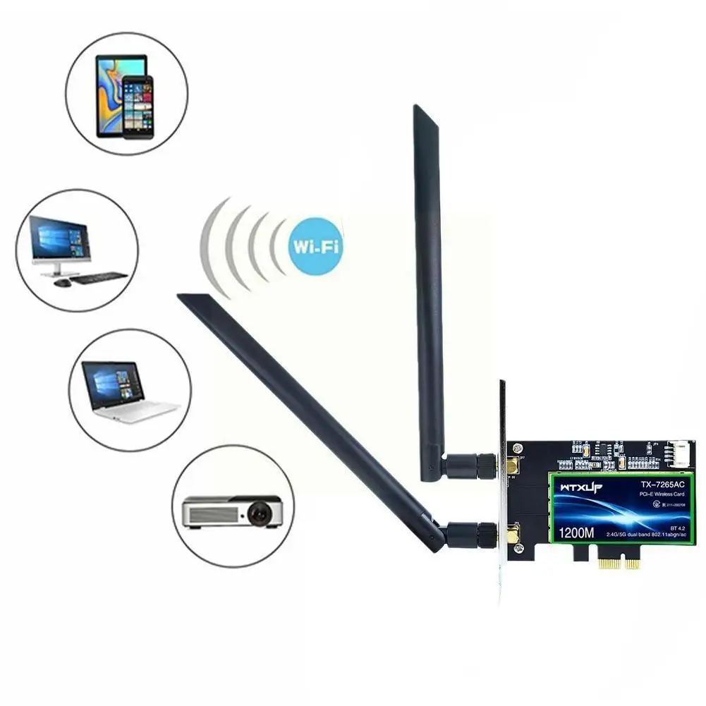 7265AC 1200M 5G Dual Band PCI-E WiFi Adapter Bluetooth-compatible 4.2 Wireless Network Card For WIN7 WIN8 WIN8.1 WIN10 A7U6
7265AC 1200M 5G Dual Band PCI-E WiFi Adapter Bluetooth-compatible 4.2 Wireless Network Card For WIN7 WIN8 WIN8.1 WIN10 A7U6
