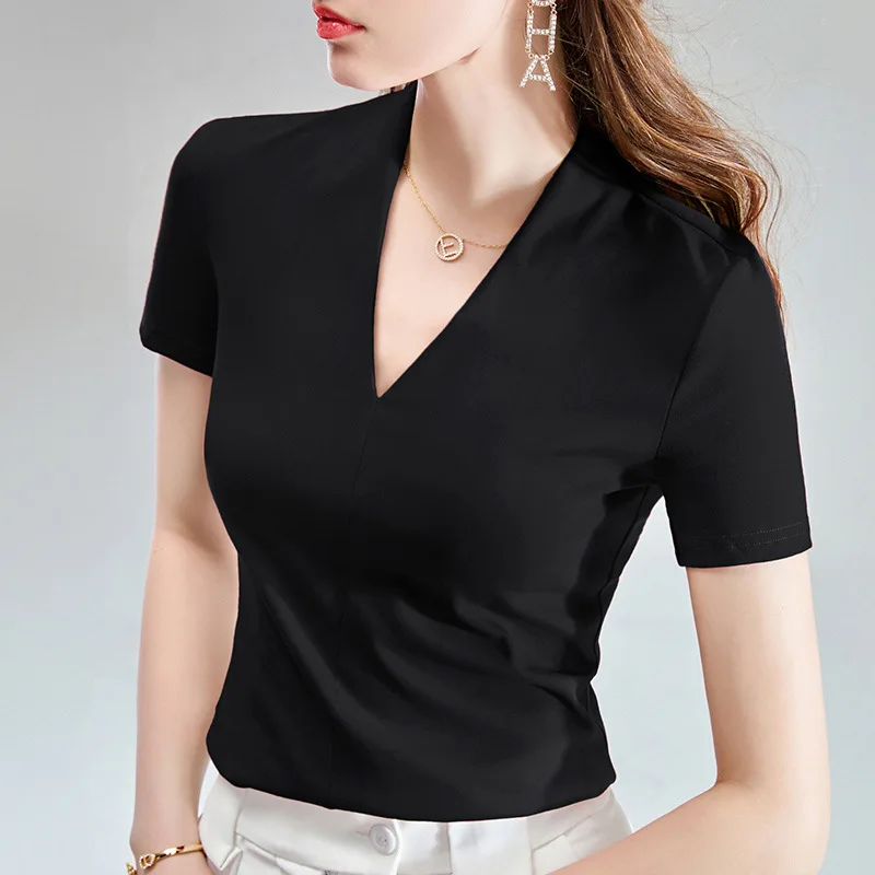 Low cut deep V short sleeve T-shirt women's summer 2021 new half sleeve cotton T-shirt Tight Sexy collarbone solid color top
Low cut deep V short sleeve T-shirt women's summer 2021 new half sleeve cotton T-shirt Tight Sexy collarbone solid color top
