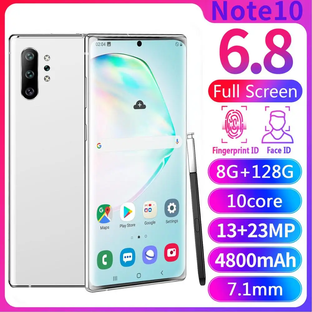 Глобальная версия смартфон полный Экран Note10 плюс 6 8 "Incell MTK 6580 4 ядра Android 9 1 Face ID