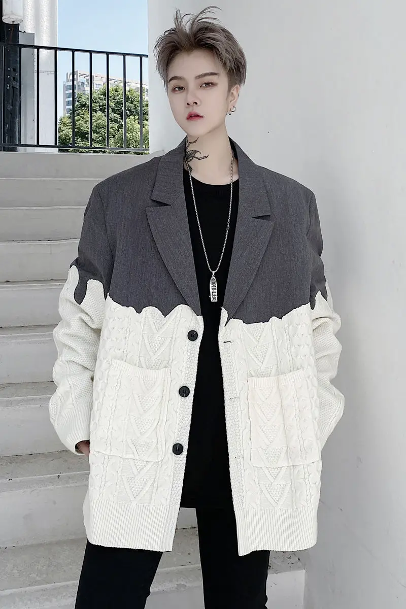 IEFB /men's wear 2021 spring winter new single-breasted patchwork knitted woolen men's suit jacket loose big size high quality
IEFB /men's wear 2021 spring winter new single-breasted patchwork knitted woolen men's suit jacket loose big size high quality