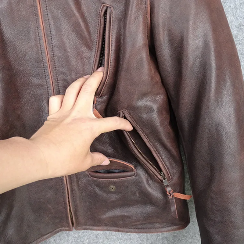2021 Retro Brown Motorcycle Style Genuine Leather Jacket Men Plus Size 5XL Real Natural Cowhide Spring Slim Fit Biker's Coat
2021 Retro Brown Motorcycle Style Genuine Leather Jacket Men Plus Size 5XL Real Natural Cowhide Spring Slim Fit Biker's Coat