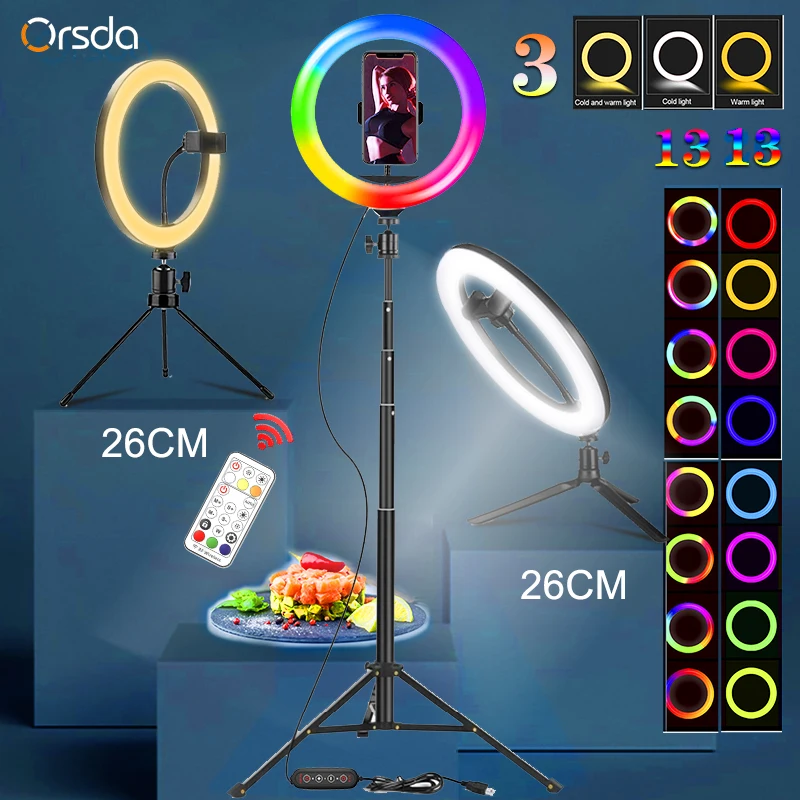 

Светодиодный кольцевой светильник Orsda, осветсветильник ная лампа для фотосъемки с регулируемой яркостью, со штативом, для Youtube, стриминга ви...