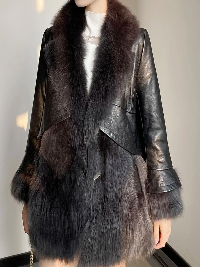 Winter Women's Black Faux Fur Faux Leather Patchwork Outwear Long Sleeve Warm J8 
Winter Women's Black Faux Fur Faux Leather Patchwork Outwear Long Sleeve Warm J8