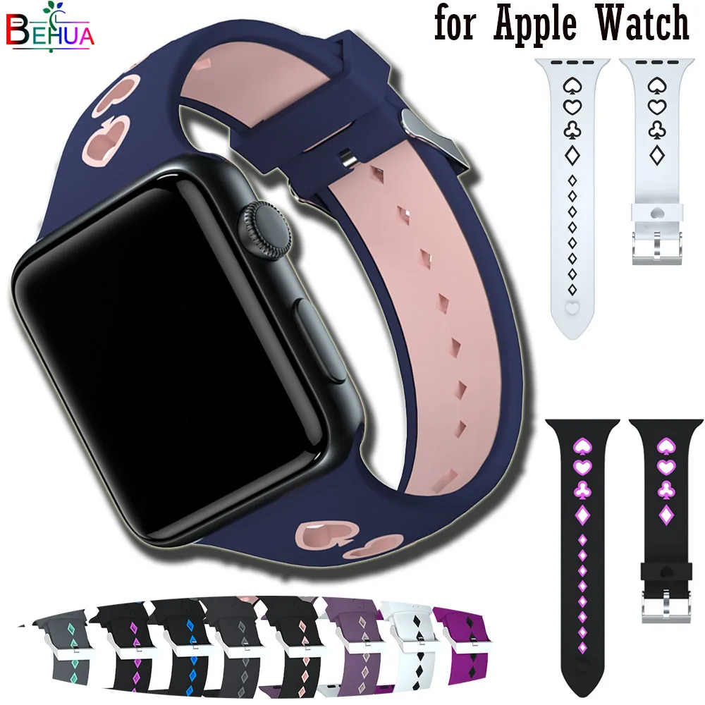 Ремешок BEHUA силиконовый спортивный для Apple Watch band 38 мм 42 44 40 браслет iWatch Series 5 4 3 2 1