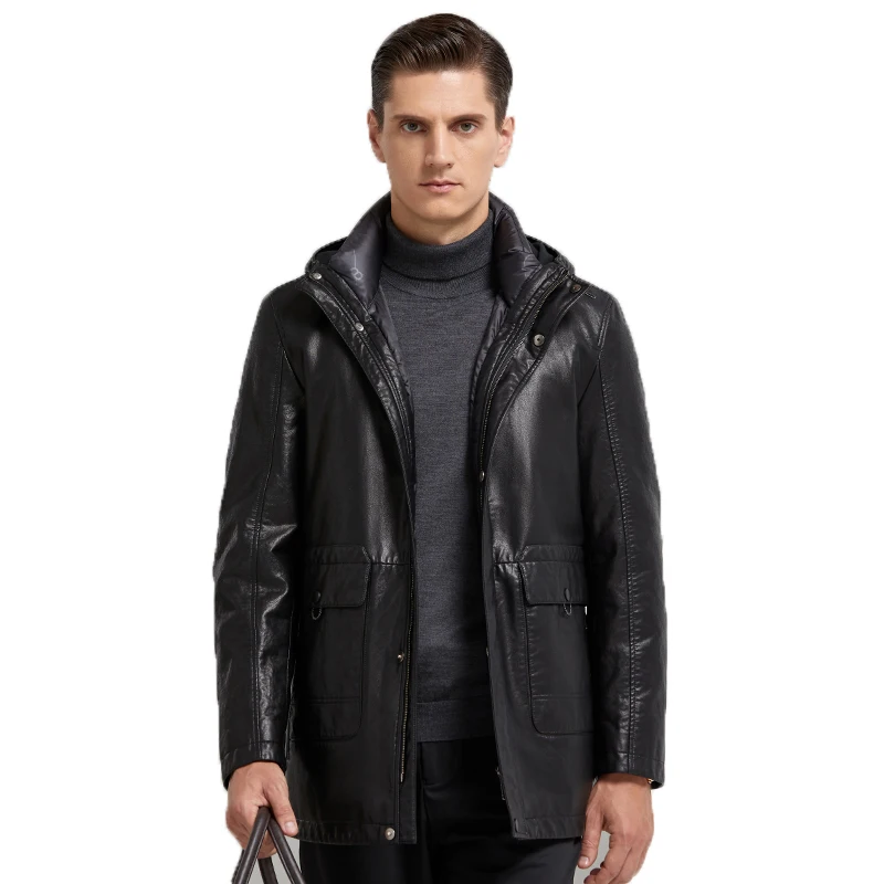 Casual Leather Down Jacket Men Black Men's Jackets and Coats Hooded Mid-length White Duck Down Liner Detachable deri ceket , 4XL
Casual Leather Down Jacket Men Black Men's Jackets and Coats Hooded Mid-length White Duck Down Liner Detachable deri ceket , 4XL