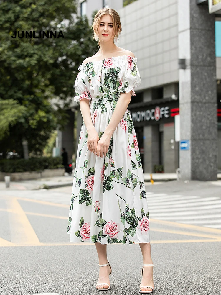 Sexy Slash Neck Midi Dress Fashion Summer Cotton Blending Digital Rose Printing Dresses Elastic Waist Women Casual Vestidos
Sexy Slash Neck Midi Dress Fashion Summer Cotton Blending Digital Rose Printing Dresses Elastic Waist Women Casual Vestidos
