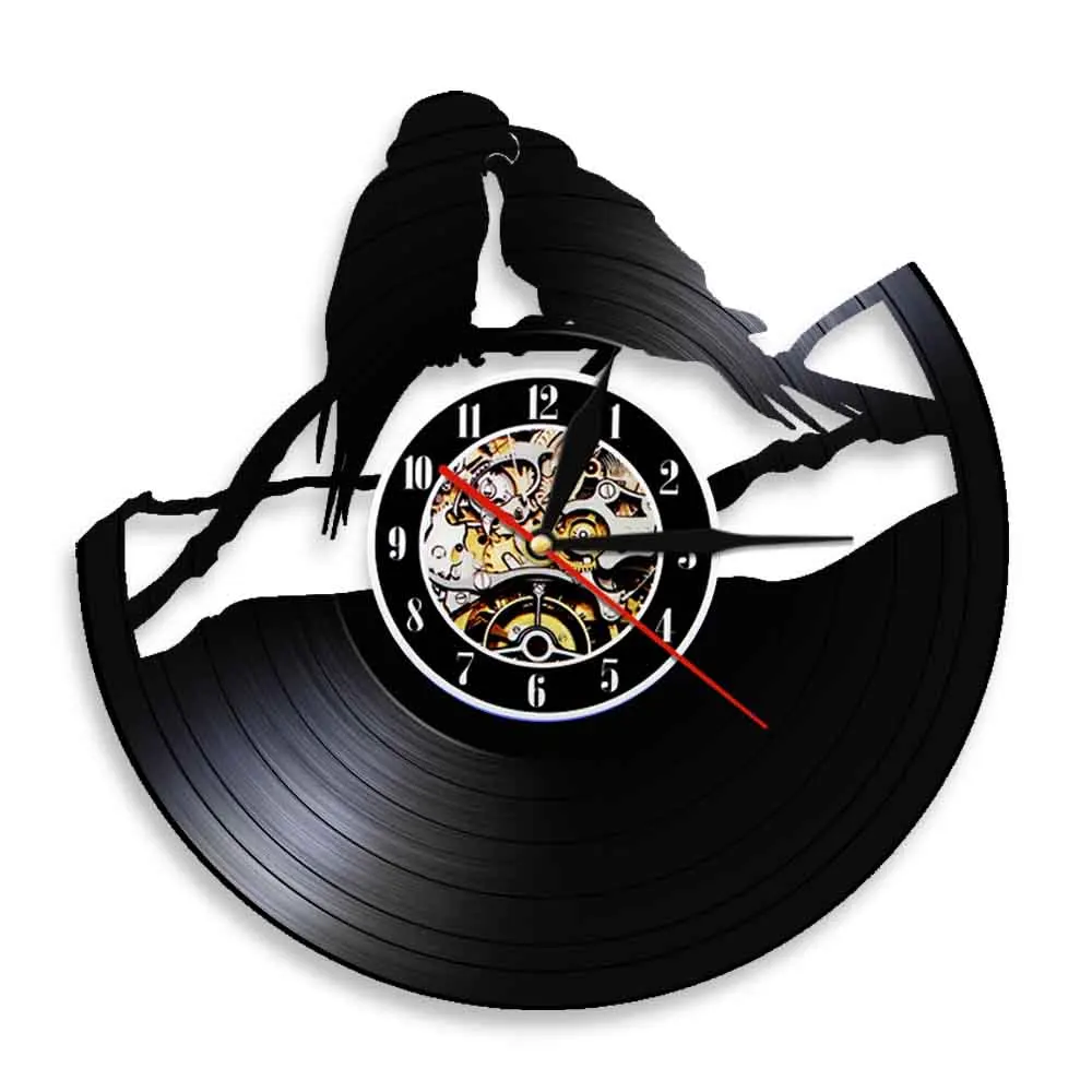 

Настенные часы с виниловой пластиной и птичьими перьями, современный дизайн, художественное оформление животных, домашний декор, резной альбом, музыкальные часы