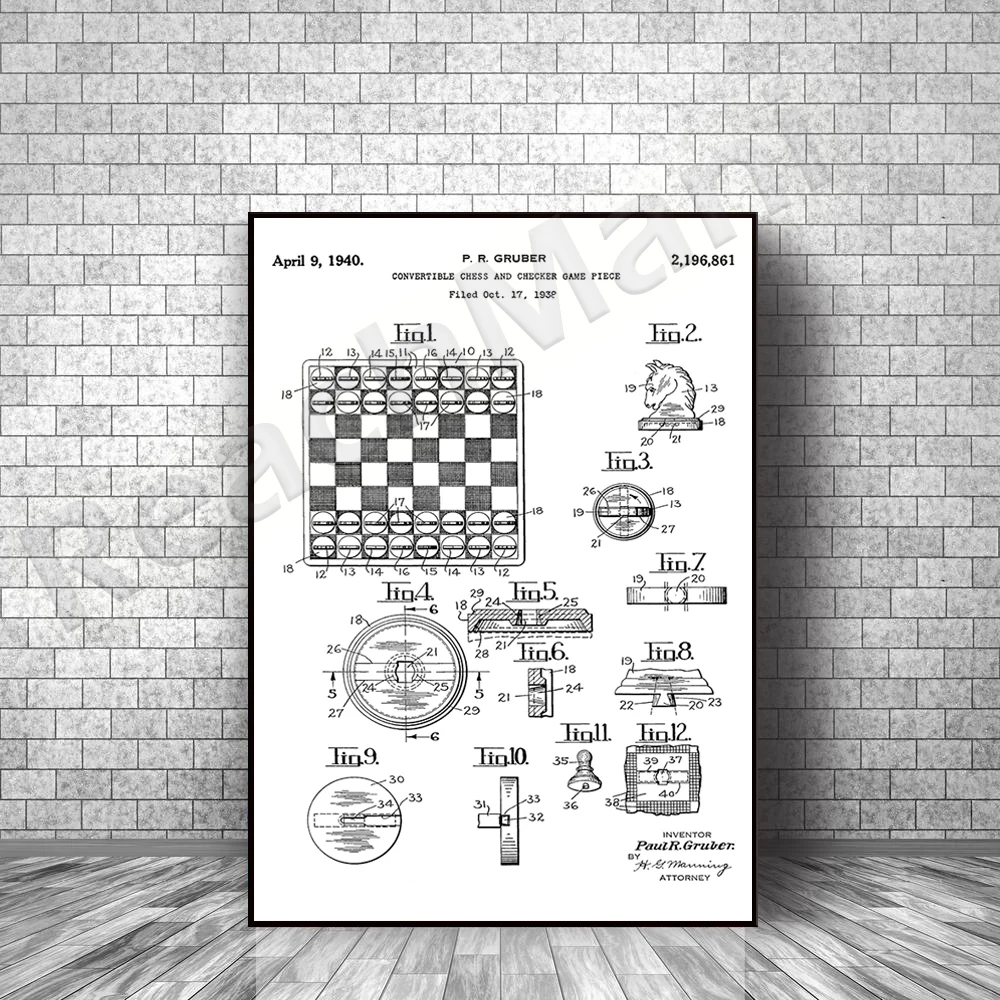 Chess and checkers patent printing, chess lovers, chess gifts, home office posters, retro wall decorations 
Chess and checkers patent printing, chess lovers, chess gifts, home office posters, retro wall decorations