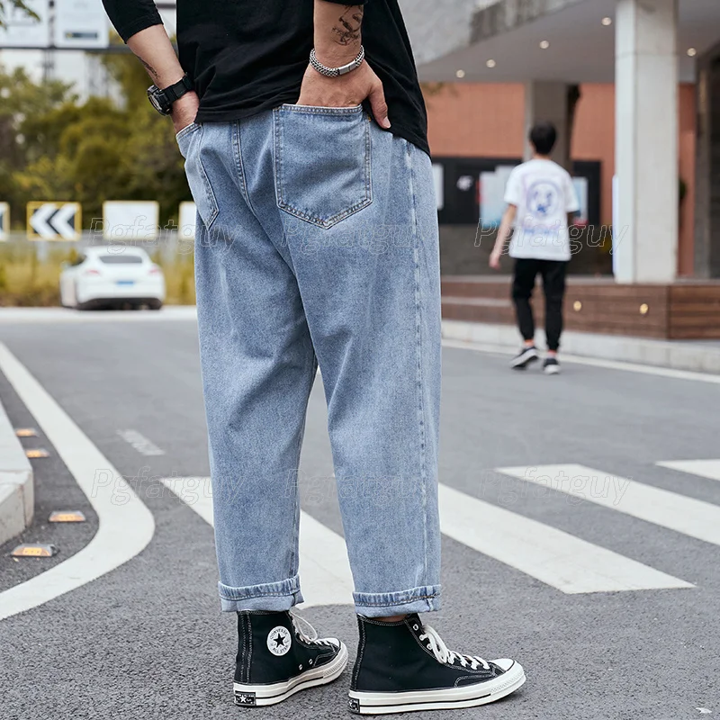 Men's Big Size Jeans Casual Nine-point Loose Harlan Pants Light Blue Wide-legged Hong Kong Style Old Daddy Pants Size 28-48
Men's Big Size Jeans Casual Nine-point Loose Harlan Pants Light Blue Wide-legged Hong Kong Style Old Daddy Pants Size 28-48