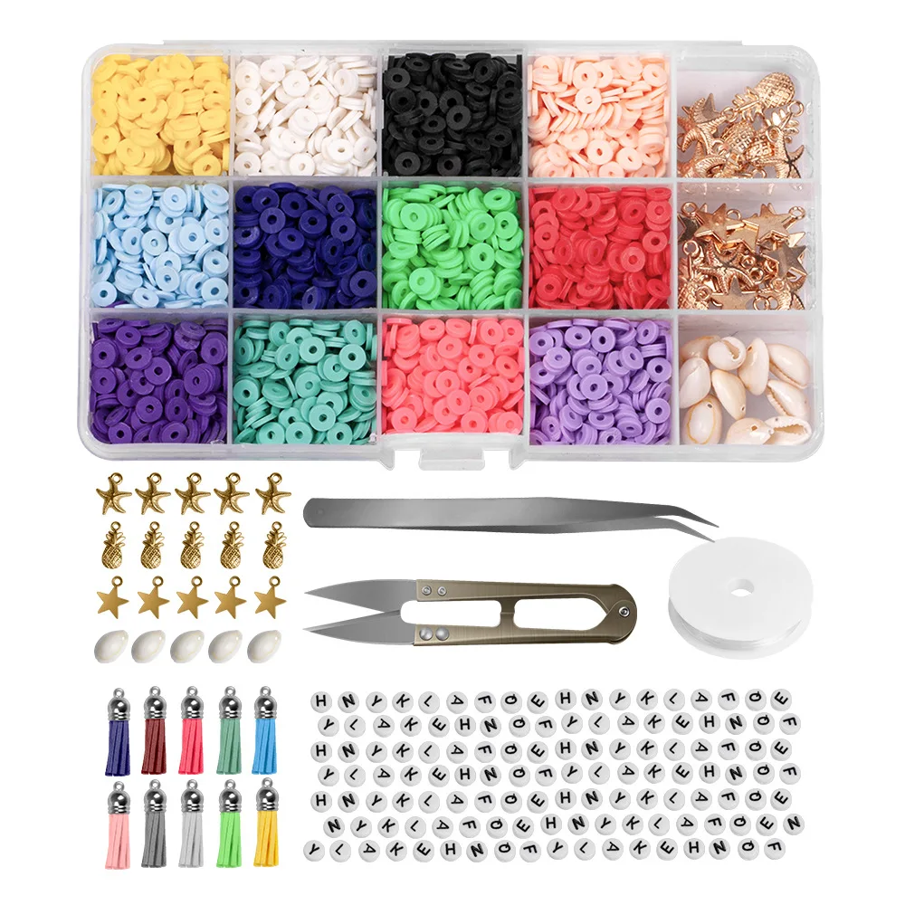 15grid Bohemian Flat Round Polymer Clay Spacer Beads Kit DIY Bracelets Earring Set Charms Elastic String Box for Jewelry Making
15grid Bohemian Flat Round Polymer Clay Spacer Beads Kit DIY Bracelets Earring Set Charms Elastic String Box for Jewelry Making