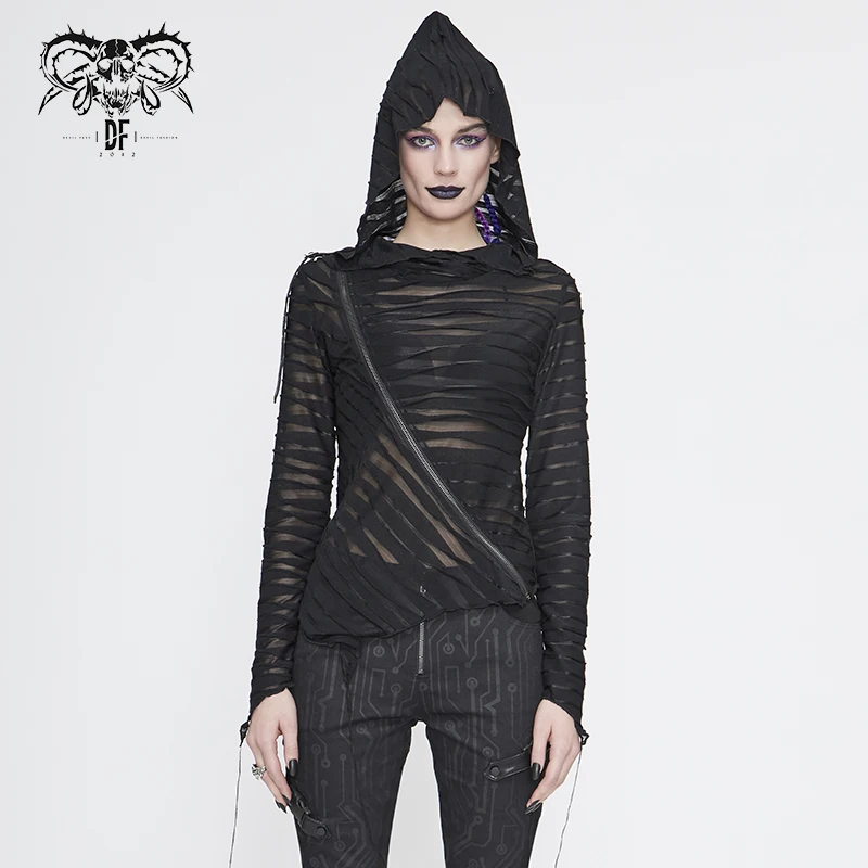 Rock Punk Sexy Black Long Sleeve Hooded Female T-shirt Gothic Casual Hollow Fitted Top T-shirt Cosplay Costume
Rock Punk Sexy Black Long Sleeve Hooded Female T-shirt Gothic Casual Hollow Fitted Top T-shirt Cosplay Costume
