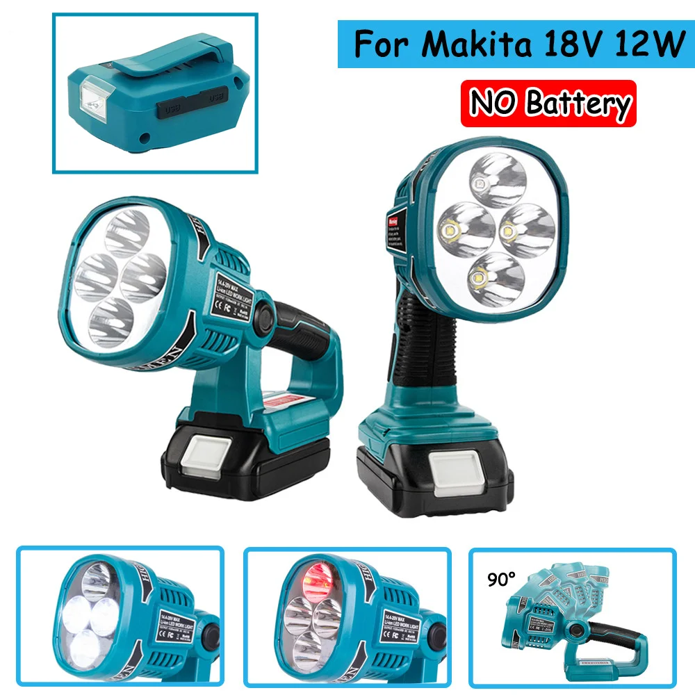 12W LED Lamp Work Light for Makita 18V BL1430 BL1830(NO Battery,NO Charger)Lithium Battery USB Flashlight Outdoor Lighting
12W LED Lamp Work Light for Makita 18V BL1430 BL1830(NO Battery,NO Charger)Lithium Battery USB Flashlight Outdoor Lighting