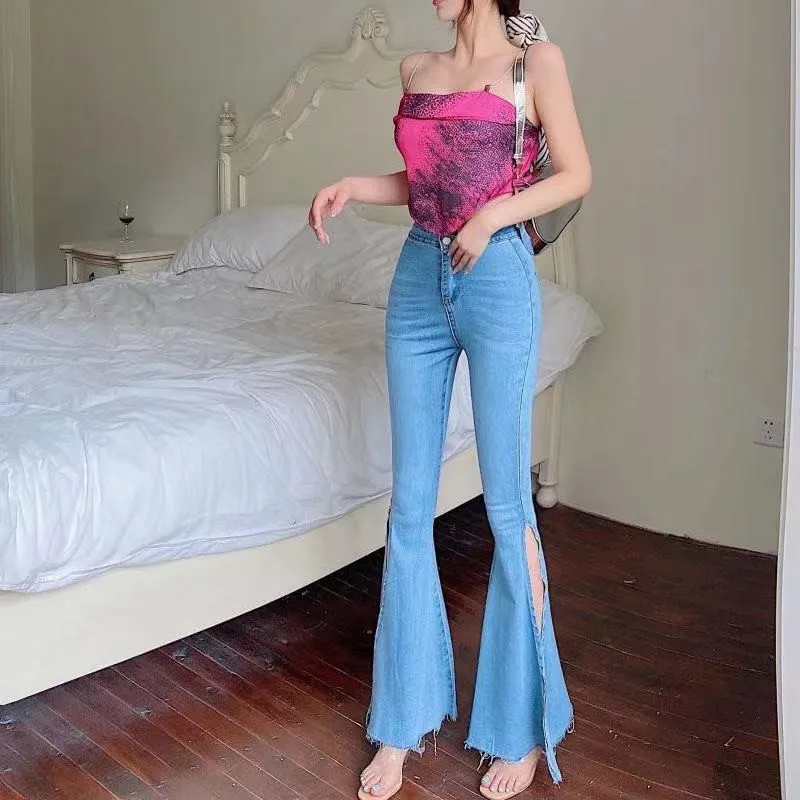 Women High Waist Jeans Side Split All-Match Straight High Elasticity Spring Summer Flare Jeans Korean Vintage High Streetwear
Women High Waist Jeans Side Split All-Match Straight High Elasticity Spring Summer Flare Jeans Korean Vintage High Streetwear